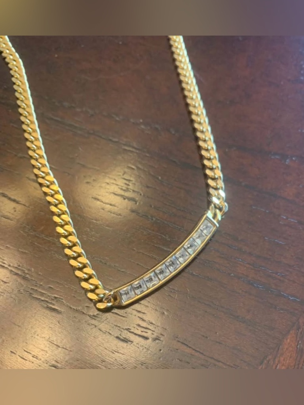 Dior Gold Plated Vintage Channel Set Rhinestone Bar Necklace - Picture 2 of 4